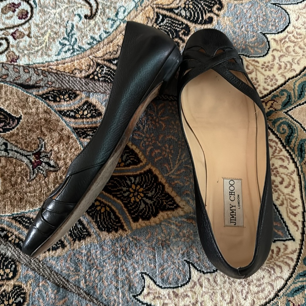 Jimmy Choo black leather flats size 38 - Picture 3 of 7